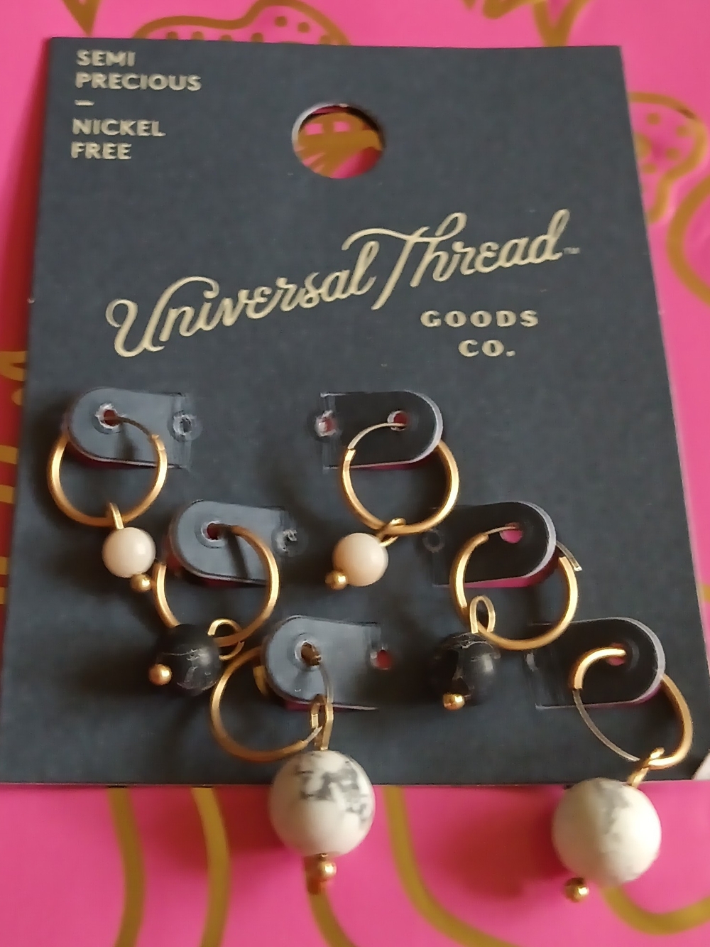 UNIVERSAL THREAD SEMI PRECIOUS THREE SMALL HOOPS SET
